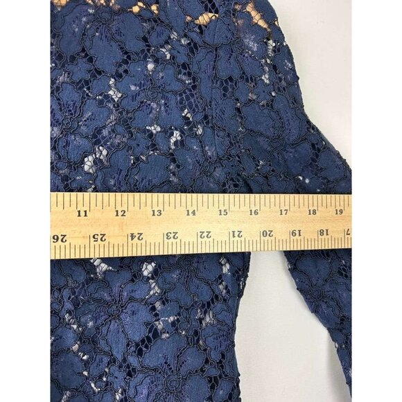 Sandro Paris Top Women's 1 Blue Lace Floral Long Sleeve Button Up Collar Sheer - Picture 4 of 16